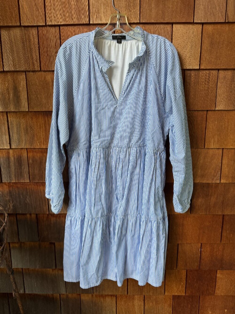 J.Crew Striped Blue & White Tiered A-Line Popover Dress in Women's XXL